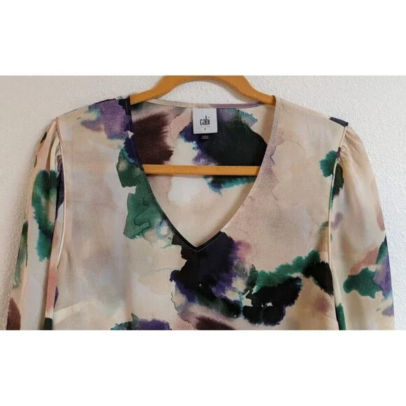 NEW~Women's Cabi #4341 Mystic Blouse in Aurora Floral Watercolor Size Small - Picture 4 of 11
